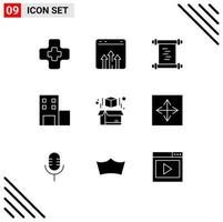 Pack of 9 Modern Solid Glyphs Signs and Symbols for Web Print Media such as angular model history box school Editable Vector Design Elements