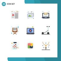 Flat Color Pack of 9 Universal Symbols of device chair computer camping laptop Editable Vector Design Elements