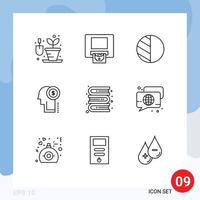 Group of 9 Modern Outlines Set for chat library shadow bookshelf thinking Editable Vector Design Elements