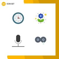 Pack of 4 creative Flat Icons of device broadcast tool plant microphone Editable Vector Design Elements