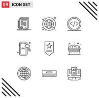 Modern Set of 9 Outlines Pictograph of insignia rainy world wide mobile programming Editable Vector Design Elements