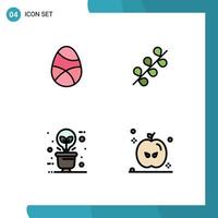 Pictogram Set of 4 Simple Filledline Flat Colors of celebration green egg easter eco bulb Editable Vector Design Elements