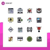 Flat Color Filled Line Pack of 16 Universal Symbols of dmca protection management creative computer grid Editable Creative Vector Design Elements