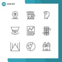 Group of 9 Modern Outlines Set for data paint brush pharmacy paint question Editable Vector Design Elements