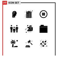Group of 9 Modern Solid Glyphs Set for ok send location email kids Editable Vector Design Elements