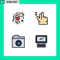 Set of 4 Vector Filledline Flat Colors on Grid for gift computer gesture cloud device Editable Vector Design Elements