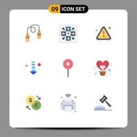 Universal Icon Symbols Group of 9 Modern Flat Colors of air maps warning location direction Editable Vector Design Elements