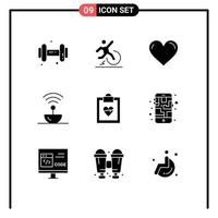 Set of 9 Modern UI Icons Symbols Signs for space science heart steel report Editable Vector Design Elements