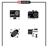 4 Universal Solid Glyphs Set for Web and Mobile Applications hobbies camping screen capture rope Editable Vector Design Elements