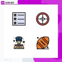 Pictogram Set of 4 Simple Filledline Flat Colors of layout police security badge target ball Editable Vector Design Elements