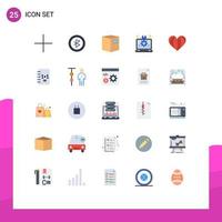 Mobile Interface Flat Color Set of 25 Pictograms of love laptop e setting design Editable Vector Design Elements