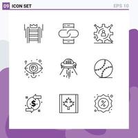 Pack of 9 Modern Outlines Signs and Symbols for Web Print Media such as vision market message eye data management Editable Vector Design Elements