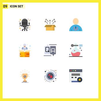 User Interface Pack of 9 Basic Flat Colors of comment up avatar start standby Editable Vector Design Elements