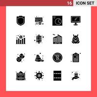 Solid Glyph Pack of 16 Universal Symbols of increase pc analytics imac monitor Editable Vector Design Elements