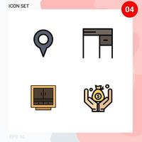 Mobile Interface Filledline Flat Color Set of 4 Pictograms of geo location business pin interior files Editable Vector Design Elements