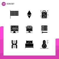 9 Thematic Vector Solid Glyphs and Editable Symbols of file monitor favorite business computer Editable Vector Design Elements