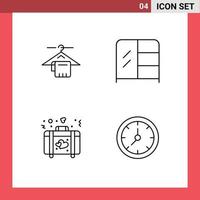 Modern Set of 4 Filledline Flat Colors and symbols such as hanger love hotel wardrobe clock Editable Vector Design Elements