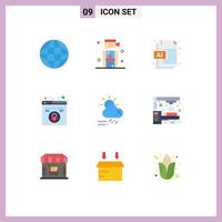 Modern Set of 9 Flat Colors and symbols such as rainy cloud ai security lock Editable Vector Design Elements