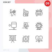 Outline Pack of 9 Universal Symbols of medical infusion shopping drip ping pong Editable Vector Design Elements