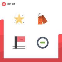 Set of 4 Vector Flat Icons on Grid for beach flag star business media Editable Vector Design Elements