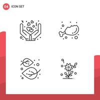 Line Pack of 4 Universal Symbols of care leaf love food nature Editable Vector Design Elements