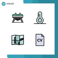 conjunto de 4 4 comercial línea de relleno plano colores paquete para gimnástico CV Ciencias ubicación alto colegio editable vector diseño elementos