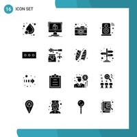 Set of 16 Vector Solid Glyphs on Grid for password iot camera internet of things speaker Editable Vector Design Elements