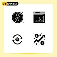 Modern Set of 4 Solid Glyphs and symbols such as yin yang refresh internet website computing Editable Vector Design Elements