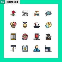 16 Thematic Vector Flat Color Filled Lines and Editable Symbols of coding eyeball chat eye meeting Editable Creative Vector Design Elements