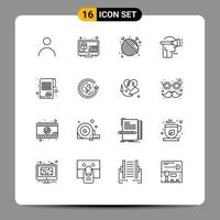 16 Universal Outlines Set for Web and Mobile Applications finance virtual reality ball technology head Editable Vector Design Elements