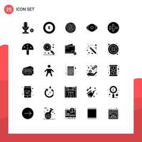 Pack of 25 Modern Solid Glyphs Signs and Symbols for Web Print Media such as vision face business eye logic Editable Vector Design Elements