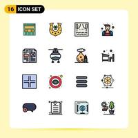 16 User Interface Flat Color Filled Line Pack of modern Signs and Symbols of design repairman luck locksmith theater Editable Creative Vector Design Elements