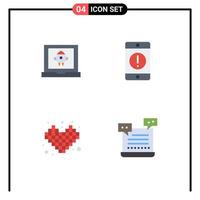 Mobile Interface Flat Icon Set of 4 Pictograms of app competition rocket devices play Editable Vector Design Elements