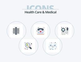 Health Care And Medical Flat Icon Pack 5 Icon Design. blood pressure operator. medical call. tooth. calling. skeleton xray vector