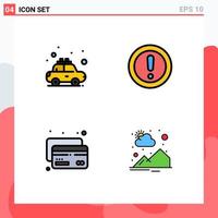 Pack of 4 Modern Filledline Flat Colors Signs and Symbols for Web Print Media such as car card rent note money Editable Vector Design Elements