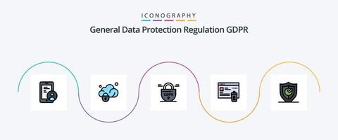 Gdpr Line Filled Flat 5 Icon Pack Including . secure. gdpr. protection. gdpr vector