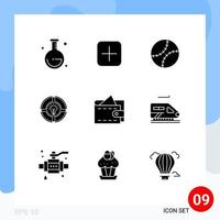 9 Thematic Vector Solid Glyphs and Editable Symbols of money idea gentleman light pie Editable Vector Design Elements