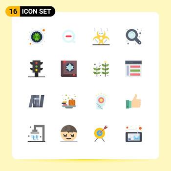 Editable Vector Line Pack of 16 Simple Flat Colors of traffic zoom tool biohazard zoom interface maximize Editable Pack of Creative Vector Design Elements