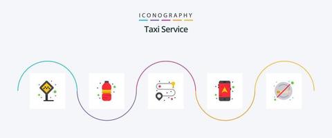 Taxi Servicio plano 5 5 icono paquete incluso de fumar. cuidado de la salud. beber. navegación. mapa vector