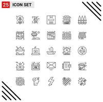 Pictogram Set of 25 Simple Lines of fence library box keyboard book Editable Vector Design Elements