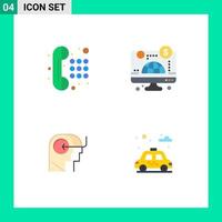 4 Universal Flat Icons Set for Web and Mobile Applications communication teaching dial pad business mind Editable Vector Design Elements