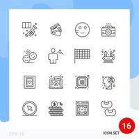 Pack of 16 Modern Outlines Signs and Symbols for Web Print Media such as cam study credit card school embarrassed Editable Vector Design Elements