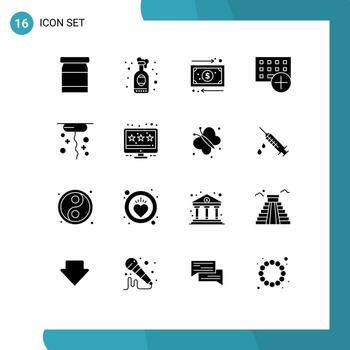 Set of 16 Vector Solid Glyphs on Grid for thanks hardware cash gadget computers Editable Vector Design Elements