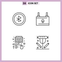 conjunto de 4 4 moderno ui íconos símbolos señales para Bluetooth distancia aprendizaje batería electricidad desayuno editable vector diseño elementos