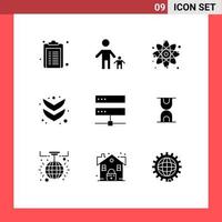 Editable Vector Line Pack of 9 Simple Solid Glyphs of database full kid down physics Editable Vector Design Elements