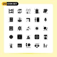 25 Universal Solid Glyphs Set for Web and Mobile Applications big think diamond frightening vacation bag Editable Vector Design Elements