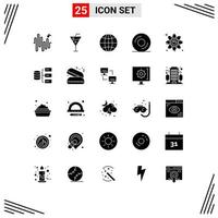 Set of 25 Commercial Solid Glyphs pack for link connection globe atom dvd Editable Vector Design Elements