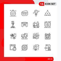 Group of 16 Modern Outlines Set for engineering spring search wigwam camp Editable Vector Design Elements