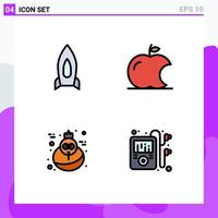 Set of 4 Modern UI Icons Symbols Signs for rocket thanksgiving startup fruit multimedia Editable Vector Design Elements