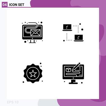 4 Solid Glyph concept for Websites Mobile and Apps digital label newsletter networking shopping Editable Vector Design Elements